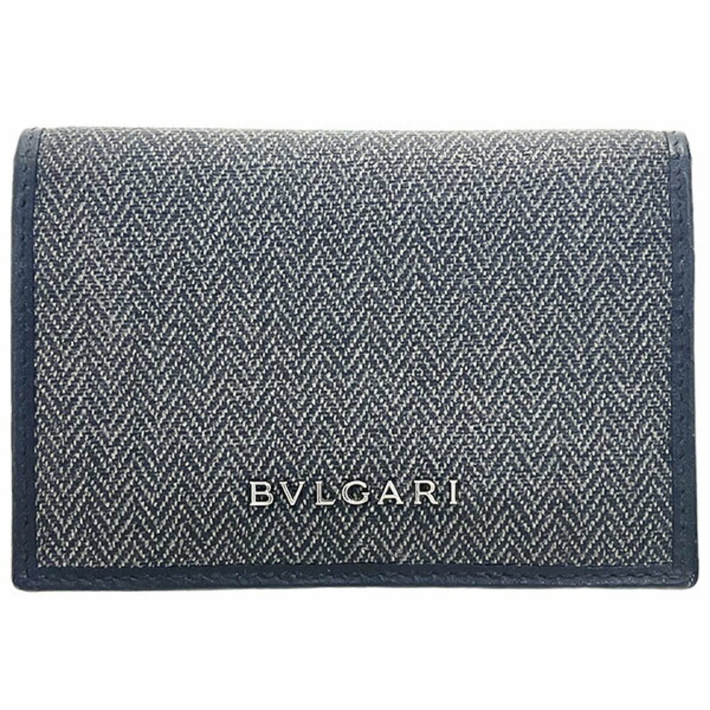 Bulgari Weekend Card Case Holder, Business Case, PVC Leather, Dark Gray/Black...